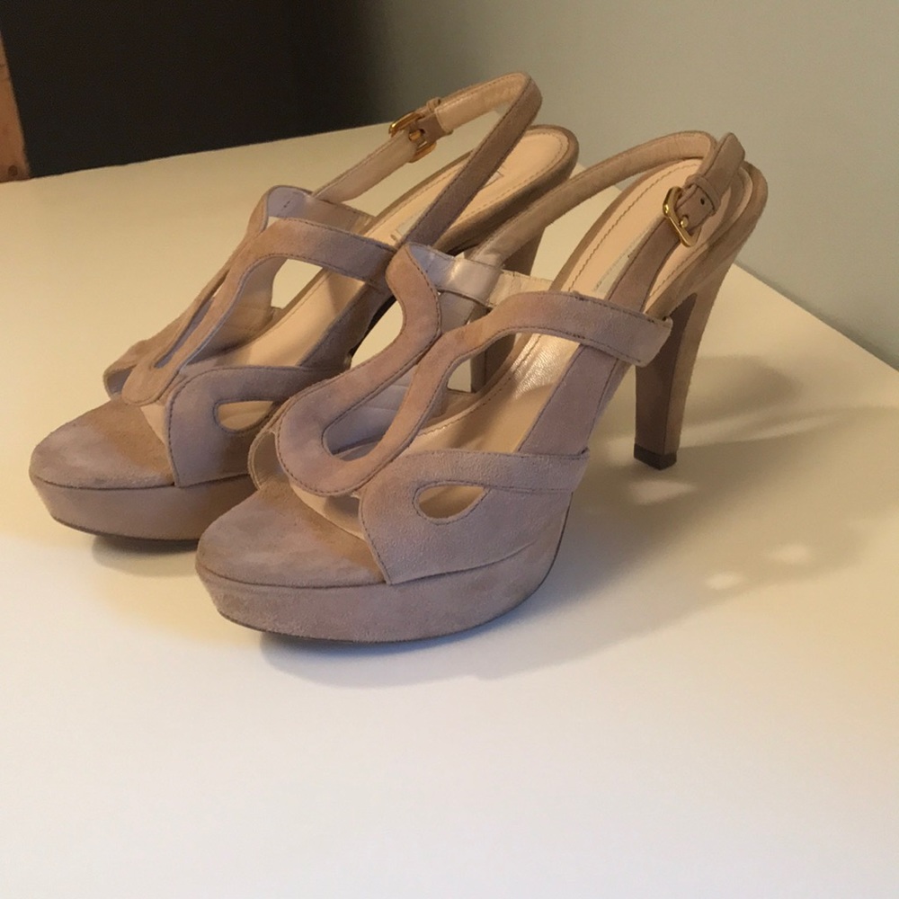 PRADA suede platform 4” heels size 37 nude color